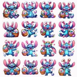 Stitch Ostertag Bundle Digital, Stitch Bunny Clipart Bilder, Süßes Stitch Design PNG Datei für Sublimation, Sofortiger digitaler PNG Download