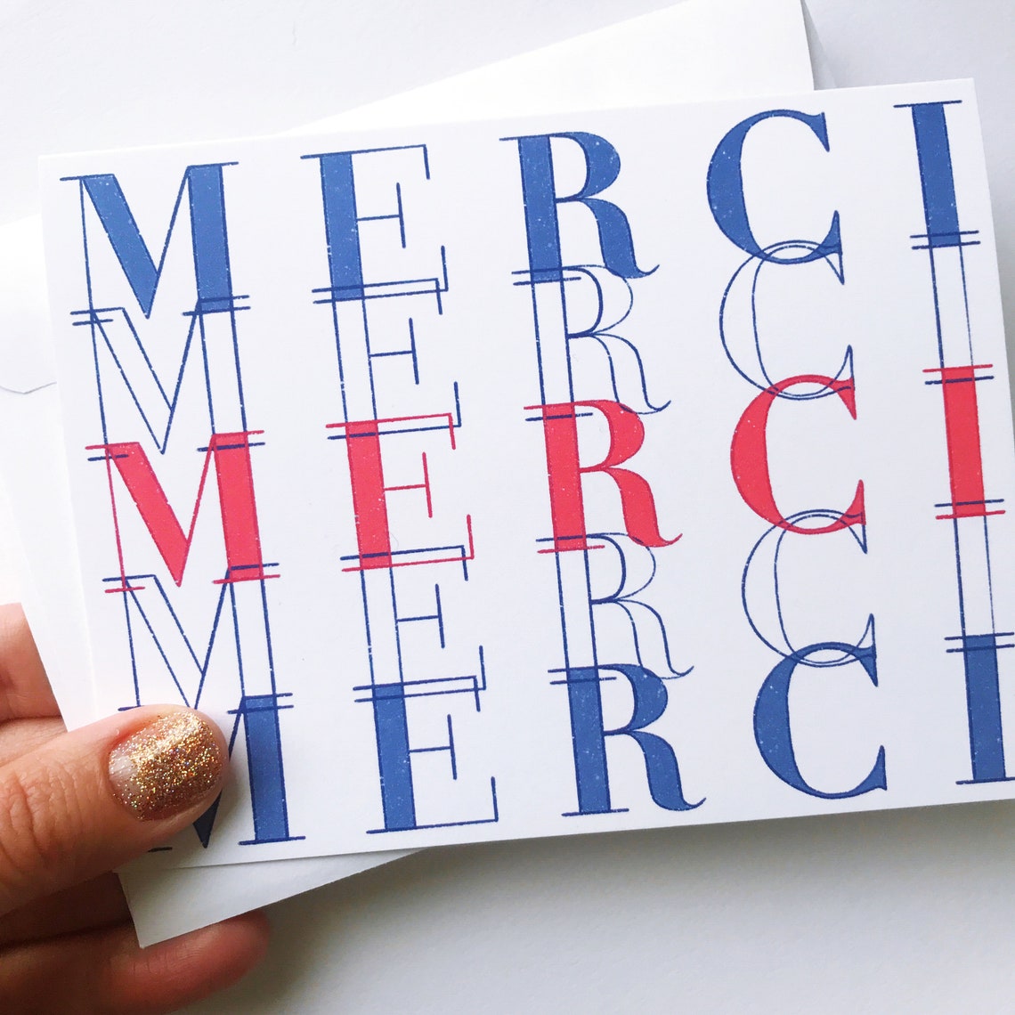 Merci Merci Merci French Thank You Card With Envelope Etsy