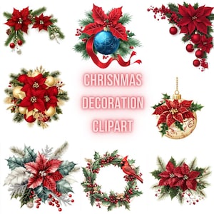 Conjunto de clipart PNG de Natal: gráficos de decoração de feriado (download digital, uso comercial permitido)