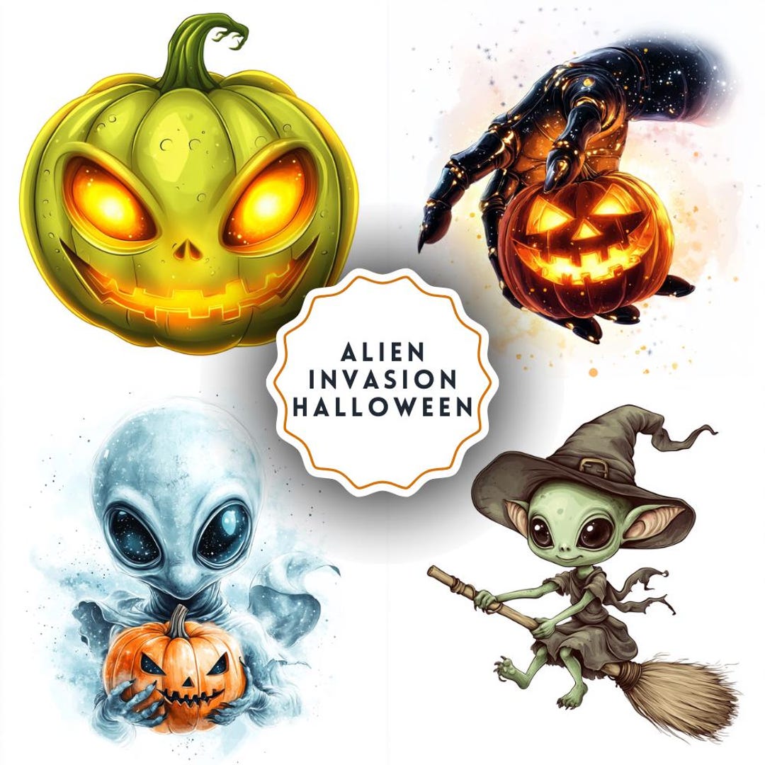 Alien Invasion Halloween Clipart | UFO Pumpkins, Space Cauldrons, Alien ...