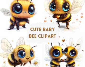 Baby Bee Clipart – 43 Watercolor Bumblebee Illustrations (Digital Download)