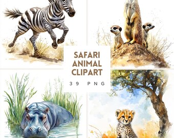 Safari Animal Clipart – 35 PNG Wildlife Illustrations (Digital Download)