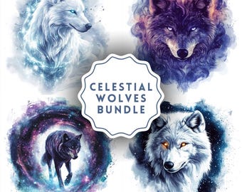 Celestial Wolves Clipart: mystische Starborn PNG Designs (digitaler Download, kommerzielle Nutzung)