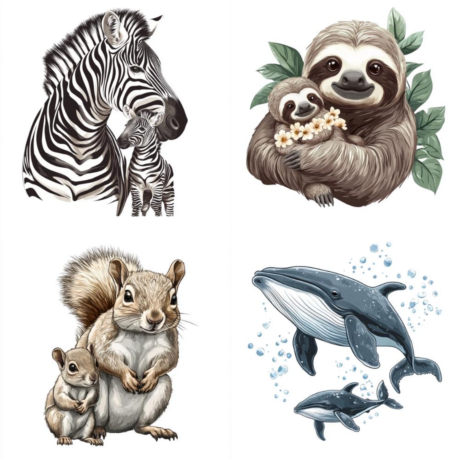 Animal Moms and Babies Clipart - 36 PNG Graphics (digital Download) - Etsy