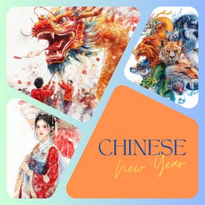 Clipart Chinees Nieuwjaar: lantaarns, dierenriemdieren en feestelijke symbolen