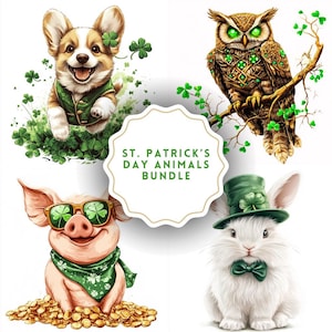 26 St. Patrick's Day Tiere Bundle PNG - 26 niedliche Vektor Clipart für T-Shirts & Drucke - Digitaler Download - Kommerzielle Nutzung