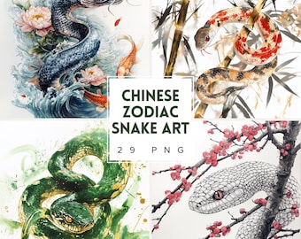 Chinese Zodiac Snake Art: Traditional Chinese Illustrations for
