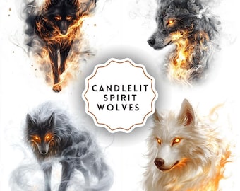 Candlelit Spirit Wolves Clipart | Smoky Flame Wolf PNG | Mystical Animal Design