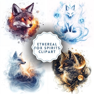 50 éthéré Fox spiritueux Clipart PNG - 50 dessins de renard mystique PNG - téléchargement numérique - usage commercial