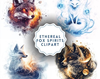 Ethereal Fox Spirits Clipart: 50 Mystical PNG Designs (Digital Download, Commercial Use)