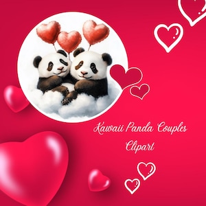29 Kawaii Panda Couples Clipart  PNG - 29 PNG Adorable Valentine’s Day Art - Digital Download - Commercial Use