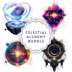 Celestial Alchemy Clipart: Mystical Symbols & Star Portals (PNG Digital Download)
