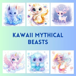 45 Kawaii Fabelwesen Clipart PNG - 45 süße Chibi Fantasy Kreaturen Clipart - Digital Download - Kommerzielle Nutzung