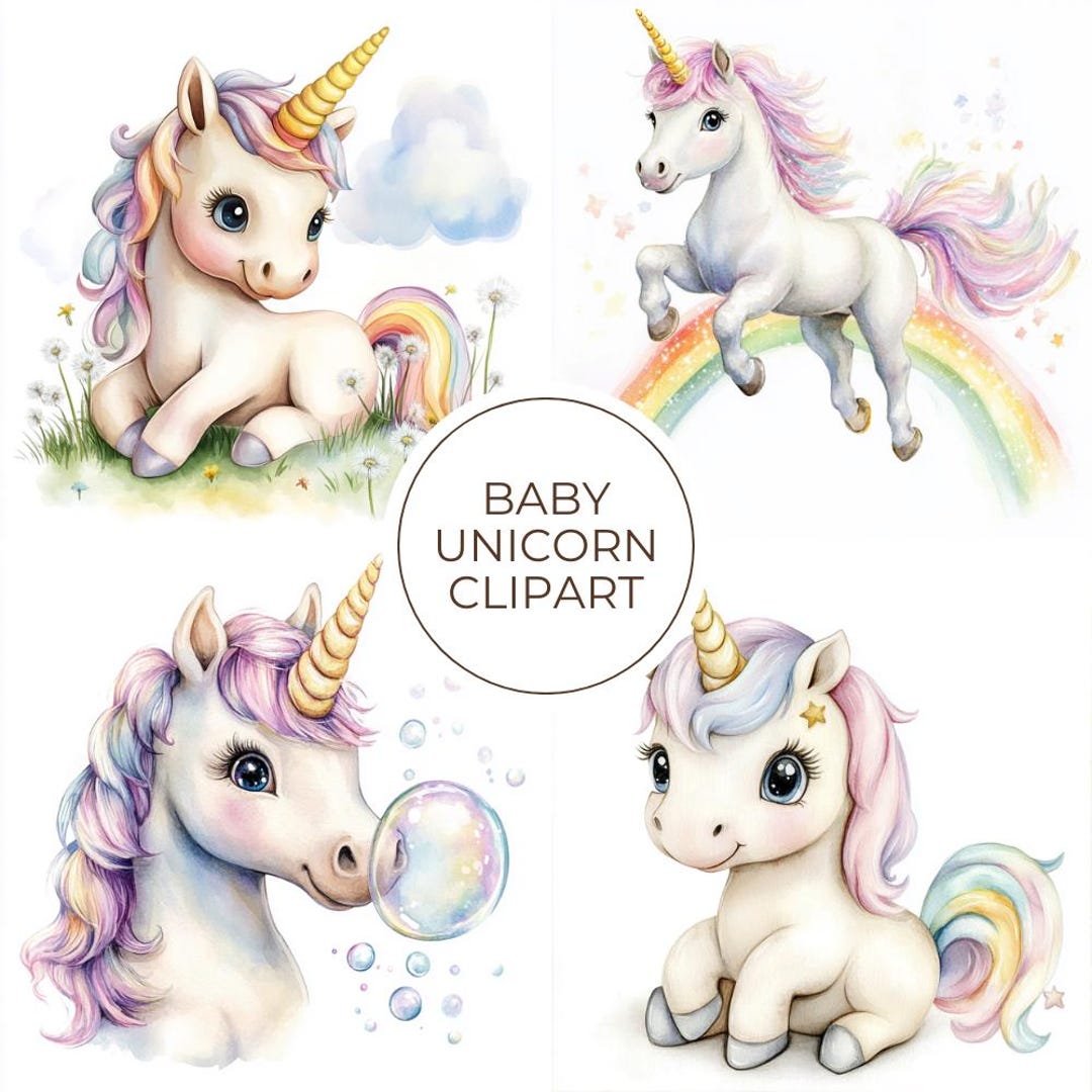 36 Watercolor Baby Unicorn Clipart PNG - 36 PNG Pastel Magical ...