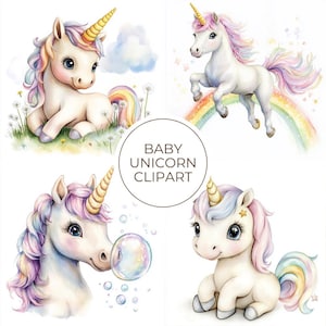 36 Watercolor Baby Unicorn Clipart PNG - 36 PNG Pastel Magical Illustrations - Digital Download - Commercial Use