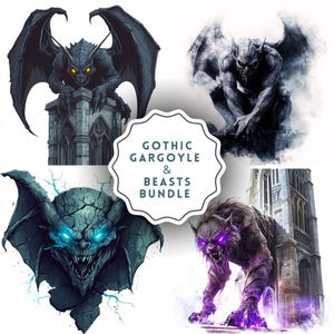 Gothic Gargoyle Clipart: Dark Mythical Creatures PNG (Digital Download, Commercial Use)