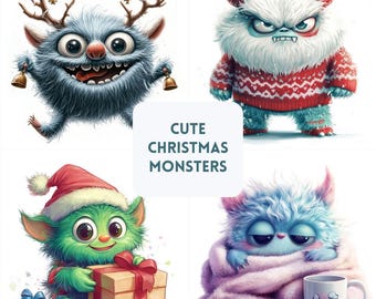 Clipart Monstre de Noël – Ensemble PNG de Noël (téléchargement numérique)
