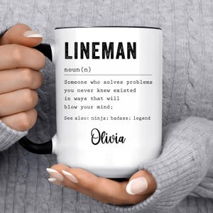 Best Power Lineman Gift Mug For Women and Men, For Christmas, Birthday, Appreciation, Thank You Gift, A Personalized Custom Name Coffee Mug