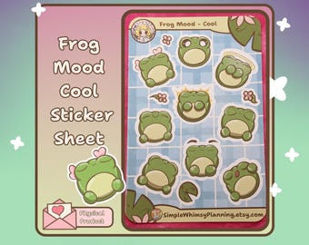 Peaceful Stickers | Cute Frog Stickers | Frog Mood Sticker Sheet for Journals, Planners, Scrapbooking | Cute Relaxed Mood Stickers