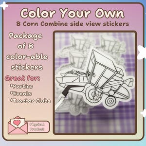 Agriculture Stickers - DIY | Tractor Sticker - Combine Tractor (front view) | DIY-Stickers, Coloring Book Stickers, Farm Themed Party Favors