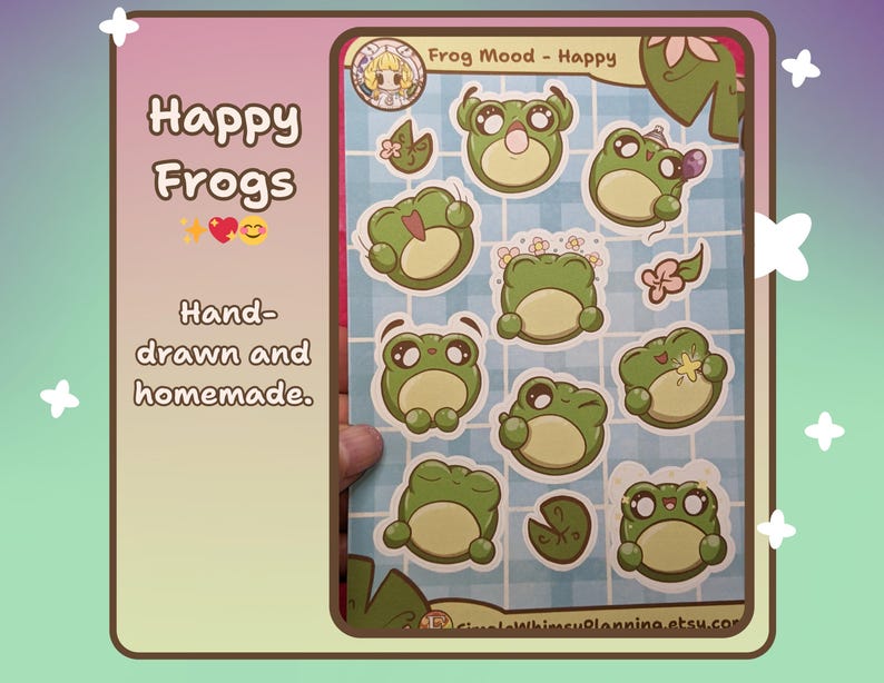 Emoji Stickers | Happy Frog Sticker Sheet | Cute Frog Mood Stickers for ...
