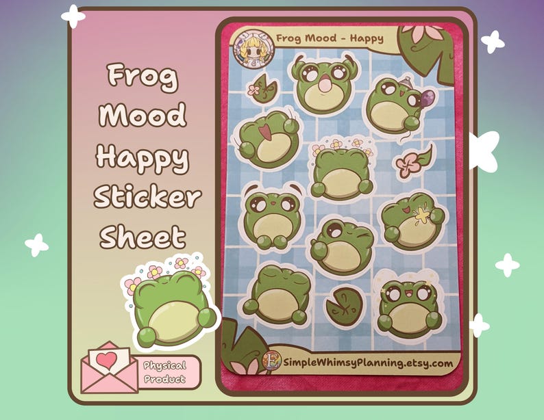 Emoji Stickers | Happy Frog Sticker Sheet | Cute Frog Mood Stickers for ...