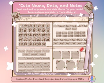 Digital Number Stickers Dates | Digital Planner Dates, Days, Month Stickers, Goodnotes Calendar Stickers Precropped PNG, Ipad Stickers