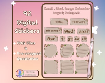 Digital Stickers Dates | Digital Planner Dates, Days, Month Stickers, Goodnotes Stickers Pre-cropped PNG, Ipad Stickers, Number Stickers