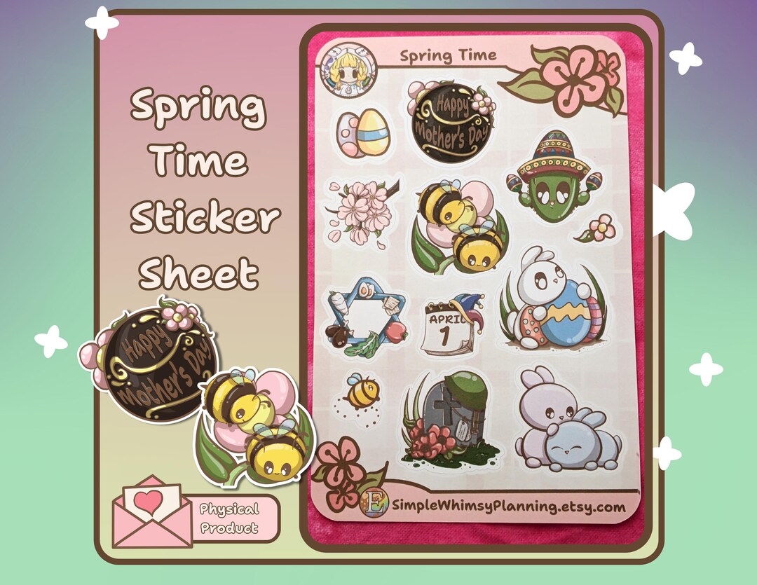 Cute Bunny Stickers | Spring Sticker Sheet | Cute Bee Stickers ...