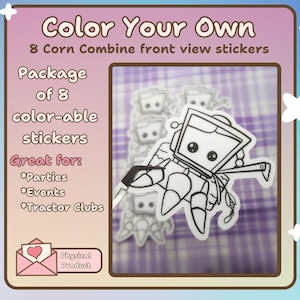 Combine Tractor (front view)| Color Your Own Tractor Sticker -  | DIY-stickers, Colorbook Sticker, Farm Life Gift, Agricultural machinery