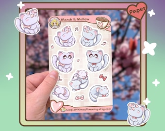 Paper Cat Sticker Sheet – Matte Kawaii Stickers – Cute Pastel Kitty Stickers for Planners, Journals & Scrapbooks