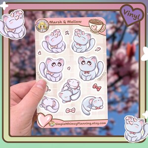 Cute Cat Vinyl Waterproof Sticker Sheet – Cute Kawaii Pastel Vinyl Stickers for Planners, Journals, laptops, and Water Bottles