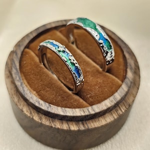 Personalisierte Splitter Initialen Paar Ringe, passende Ringe, Versprechen Ringe Fluss Schmuckset, Fern Sein Her Passender Ring