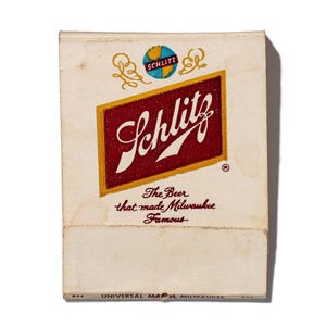 Schlitz beer vintage matchbook art print, The Beer That Made Milwaukee Famous