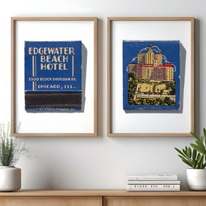 Vintage Chicago matchbook art | Set of Prints | Edgewater Beach Hotel Chicago - 2 | Unframed Wall Art