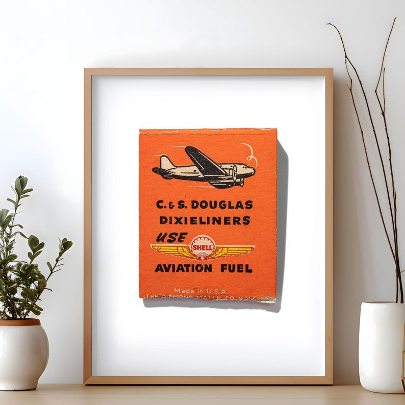 Quirky Orange Matchbook Art | Set of Prints | Chicago Airlines | Home Decor Wall Art image 2