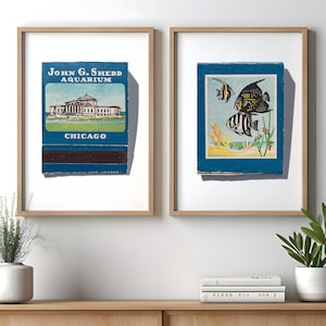 Charming Retro Chicago Matchbook Art - Shedd Aquarium, Chicago - Set of 2 Photos | Unique Chicago Gift | Unframed Wall Art