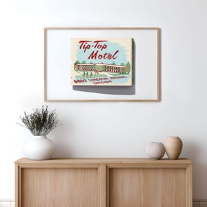 May include: A vintage postcard advertising the Tip-Top Motel in Chicago, Illinois. The postcard features a colorful illustration of the motel building and the address 6060 Lincoln Avenue.