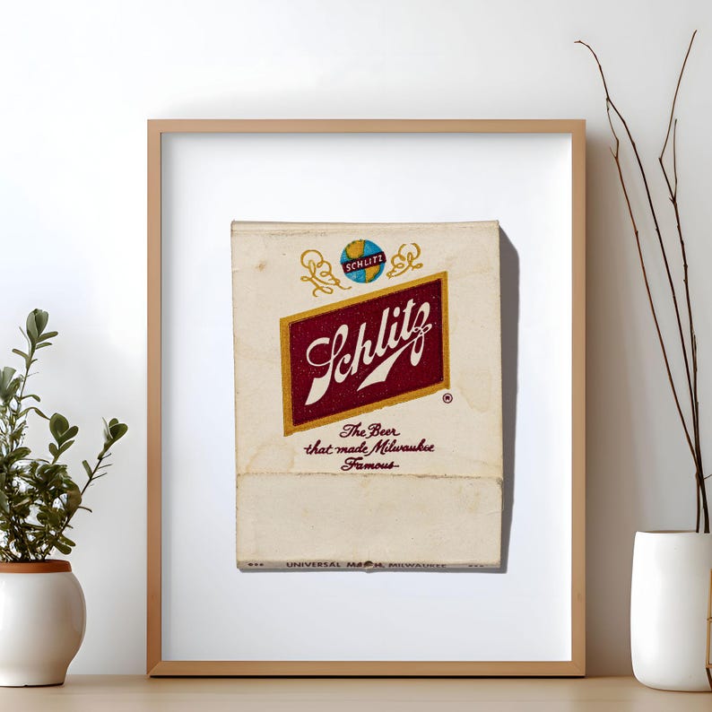 Schlitz beer vintage matchbook art print, The Beer That Made Milwaukee Famous