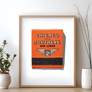 Quirky Orange Matchbook Art | Set of Prints | Chicago Airlines | Home Decor Wall Art image 1