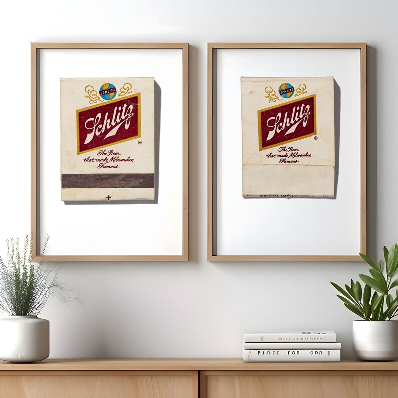 Schlitz beer vintage matchbook art print, The Beer That Made Milwaukee Famous