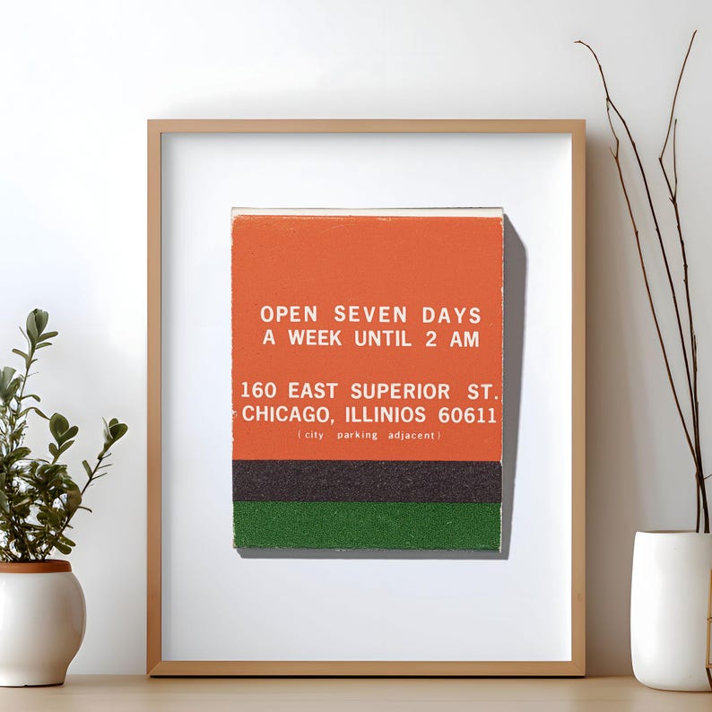 Gino's East Chicago deep dish pizzeria vintage matchbook art print