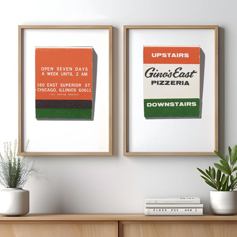 Gino's East Chicago deep dish pizzeria vintage matchbook art print