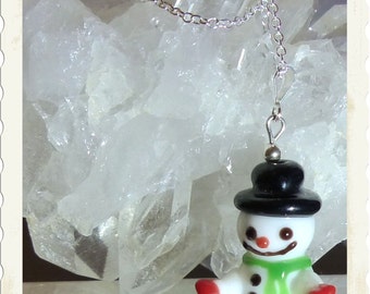 Frosty Snowman Necklace -- 18" Sterling Silver Chain -- Stocking Stuffer Gift Idea --Winter Fun