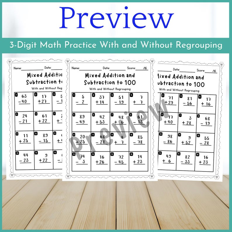 100 Question Additon Math Test Mixed Addition and Subtraction to 100 Worksheets | With and Without ...