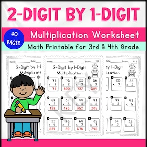 2-Digit by 1-Digit Multiplication Worksheet | Math Printable for 3rd - 4th Grade | Homeschool & Classroom Resource | Digital Download