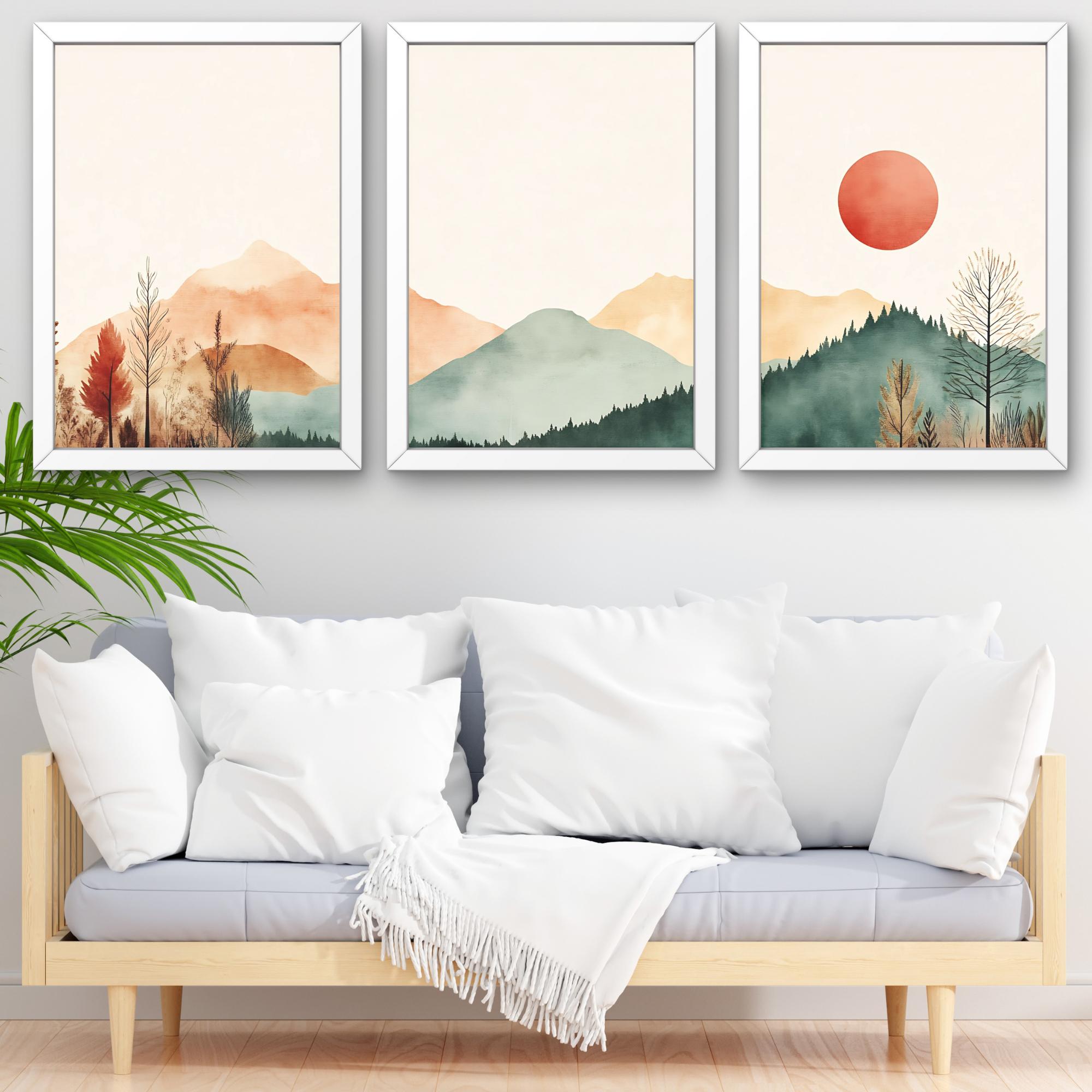 Minimalist Mountain 3 Piece Wall Art, Abstract Nature Print, Boho ...