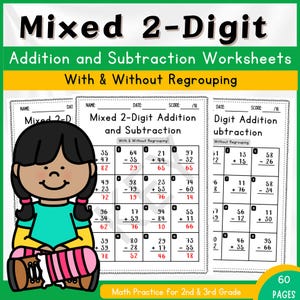 Mixed 2-Digit Addition and Subtraction Worksheet | Regrouping Practice | Fun Math Practice Sheets for 2nd and 3rd Graders