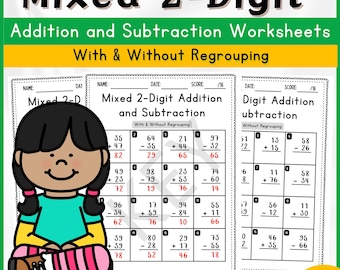 Mixed 2-Digit Addition and Subtraction Worksheet | Regrouping Practice | Fun Math Practice Sheets for 2nd and 3rd Graders