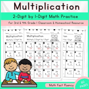 2-Digit by 1-Digit Multiplication Worksheet | Engaging Math Practice: 2x1 Multiplication Worksheet for 3rd & 4th Grade | Printable PDF